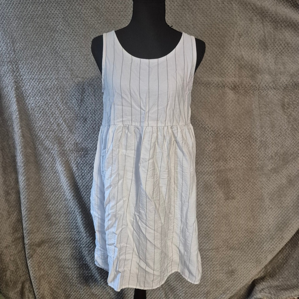 Altar'd State White Pinstripe Sleeveless Babydoll Dress Small Scoop Neck Mini